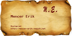 Mencer Erik névjegykártya